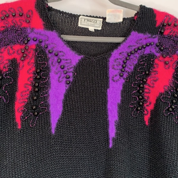 Vintage Prizzi Just Her’s Black, Purple & Pink Bead Design Sweater - Picture 3 of 7